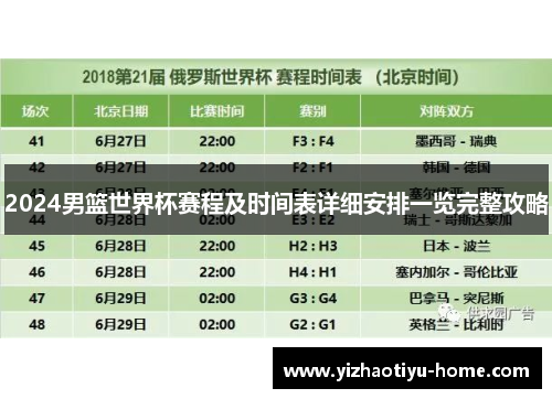 2024男篮世界杯赛程及时间表详细安排一览完整攻略